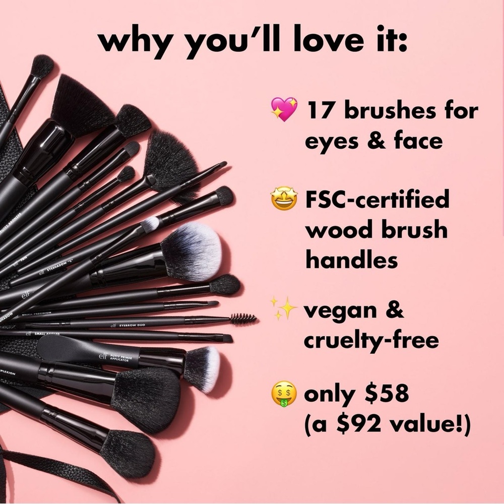 Elf-Ultimate Makeup Brush Set & Travel Roll - Picture 2 of 6